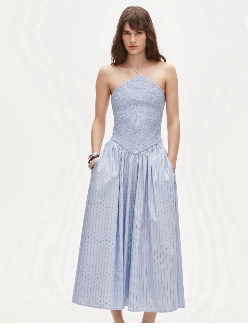 J. Crew Light Blue Halter Smocked Midi Dress